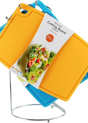 Liflicon Thick Cutting Boards for Kitchen Silicone Chopping Board Set of 2 Mid 12.6'' x 9.1”,Mini 9.1”x7.1” Non-slip Deep Drip Juice Groove Easy Grip Handle,Dishwasher Safe-Yellow