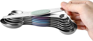 Spring Chef Stainless Steel Magnetic Measuring Spoons Set of 8 with Leveler, Dual Sided Metal Teaspoon & Tablespoon Measuring Spoons, Nesting Kitchen Gadgets for Baking & Cooking - Winter Frost