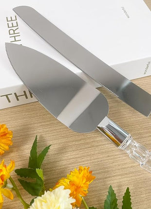 Adorox Cake Knife and Server Set Acrylic Stainless Steel Faux Crystal Handle Holiday Thanksgiving Christmas