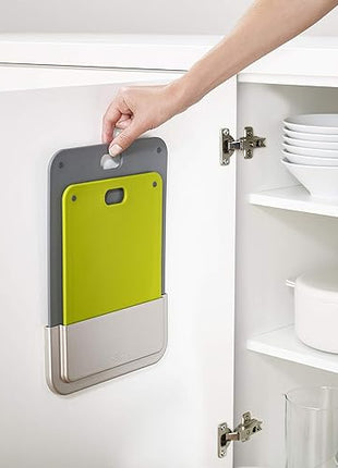 Joseph Joseph DoorStore Chop Cutting Board Set with Storage Case 3M Adhesive Wall and Cabinet Door Mount, 2-Piece, Multicolored