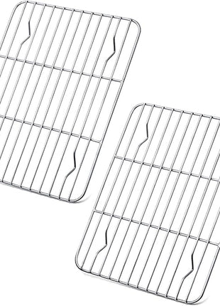 P&P CHEF Cooling Baking Rack Pack of 2, Stainless Steel Cooling Racks for Cooking Baking Roasting Grilling Drying, Dense Wires & Smooth Edge, Easy to clean, Silver, 9.7" x 7.3"