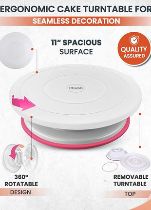 RFAQK 700PCs Cake Decorating Kit with Baking Supplies - Cake Turntable for Decorating with Baking Pans, Leveler, 24 Numbered Piping Tips, 2 Spatulas, Fondant Tools, Video Course, Pattern Chart & More