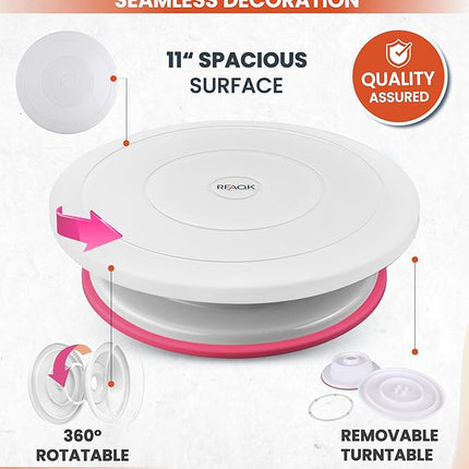 RFAQK 700PCs Cake Decorating Kit with Baking Supplies - Cake Turntable for Decorating with Baking Pans, Leveler, 24 Numbered Piping Tips, 2 Spatulas, Fondant Tools, Video Course, Pattern Chart & More