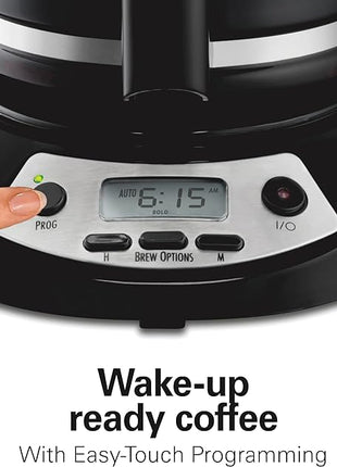 Hamilton Beach 12 Cup Programmable Drip Coffee Maker, Brew Options, Glass Carafe (46299), Black with Stainless Accents