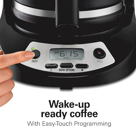 Hamilton Beach 12 Cup Programmable Drip Coffee Maker, Brew Options, Glass Carafe (46299), Black with Stainless Accents