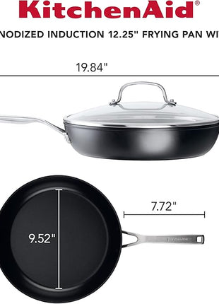 KitchenAid Hard Anodized Induction Nonstick Frying Pan Set With Tempered Lids, 4-Piece - 10 & 12 Inch – Durable, Even Heating, Oven Safe to 500°F, Dishwasher Safe, Easy-Clean