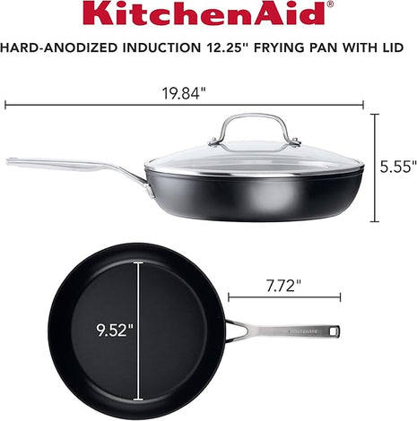 KitchenAid Hard Anodized Induction Nonstick Frying Pan Set With Tempered Lids, 4-Piece - 10 & 12 Inch – Durable, Even Heating, Oven Safe to 500°F, Dishwasher Safe, Easy-Clean