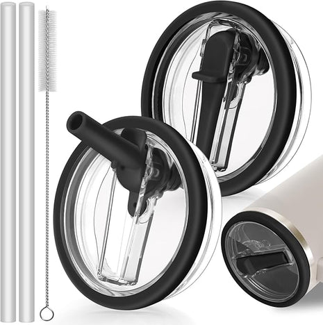 2 Pack Leak Proof Lid for 30oz Stanley H2.0 Quencher,No Spill Flip Straw Lid Replacement for Stanley Cup Accessories 30 oz Tumbler Lid Replacement Straw Cover Cap for Stanley Lids(Black,Black)