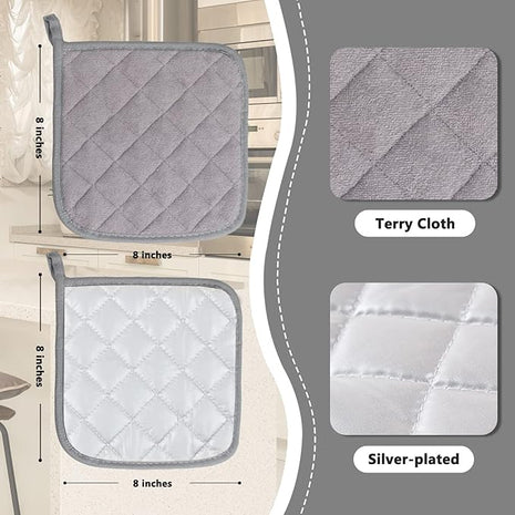 Joyhalo 6 Pack Pot Holders for Kitchen,Cotton Oven Holder with Great Heat Resistance,Non Slip Hot Pads for Kitchen Clearance,Grey