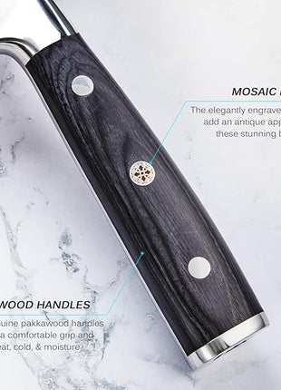 KYOKU Steak Knife Set of 6, Samurai Series 5" Steak Knives, Non Serrated High Carbon Steel Knives Set with Case Pakkawood Handles Mosaic Pins Sheaths, Ultra Sharp Dinner and Kitchen Knife Cutlery Set