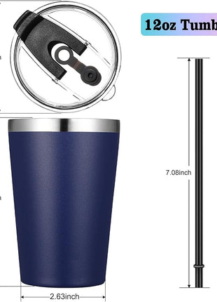VEGOND 12oz Tumbler Stainless Steel Tumbler bulk Vacuum Insulated Double Wall Travel Tumbler with Lid and Straw Reusable Tumbler, Navy blue 12 Pack