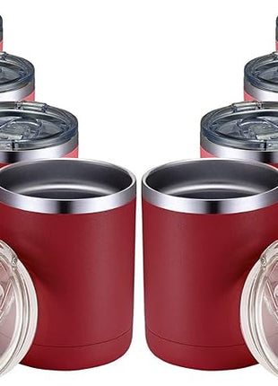 MEWAY 12oz Coffee Mug With Handle 8 Pack Bulk,Stainless Steel Insulated Travel Tumblers With Sliding Lid,Double Wall Vacuum Camping Cup for Hot & Cold Drinks Tea (Red,Set of 8)