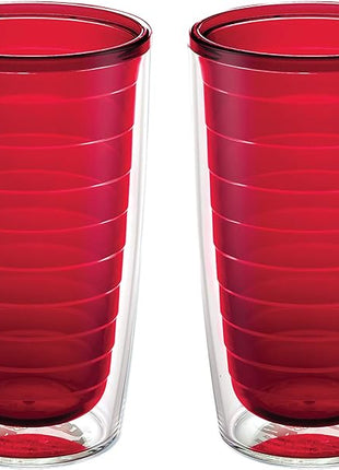 Tervis Clear & Colorful Tabletop Made in USA Double Walled Insulated Tumbler Travel Cup Keeps Drinks Cold & Hot, 16oz - 2pk, Red