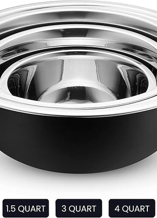 WHYSKO Stainless Steel Mixing Bowl Set, 10 Piece Stainless Steel Mixing Bowls with Lids Set for Food Prep Storage and Serving, Dishwasher Safe for Kitchen Baking Cooking, Black