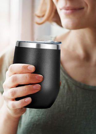 VEGOND 12oz Stainless Steel Wine Tumbler with Lid and Straw, Double Wall Vacuum Insulated Stemless Wine Glass Tumbler Cup, Coffee Mug for Cold Hot Drinks