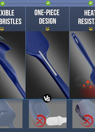 Walfos Silicone Spatula Set (5pcs) - 600℉ High Heat Resistant Kitchen Spoon Navy Blue Spatulas for Cooking Mixing & Baking, Strong Steel Core and One-Pieces Seamless Design, BPA Free Dishwasher Safe