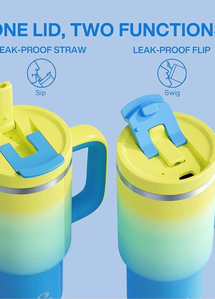 32 oz Tumbler with Handle and Straw: Stainless Steel Insulated Tumbler Keeps Cold for 24 Hours, Leakproof Travel Cup Fits in Cup Holder and BPA-Free, Soft Lagoon