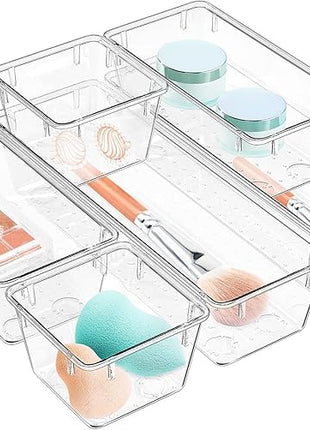 WOWBOX 6 Pack Clear Drawer Organizer Set, Acrylic Drawer Storage Trays, Storage Bins for Makeup, Cosmetics, Jewelries, Utensils, Gadgets, Office
