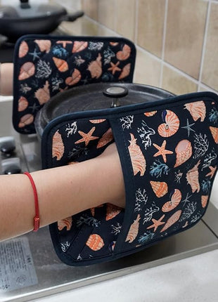 Pot Holders Set of 2 Heat Resistant 480℉ Kitchen 100% Cotton Comfortable Lining Printing Cowry Flower Women Men Home Cooking Baking Microwave BBQ Gift (Cowry potholders)