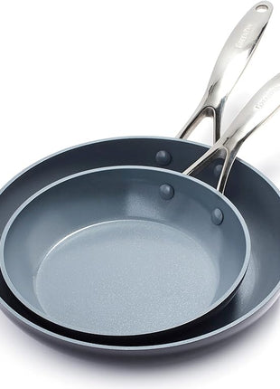 GreenPan Valencia Pro Hard Anodized Healthy Ceramic Nonstick 8" and 10" Frying Pan Skillet Set, PFAS-Free, Induction, Dishwasher Safe, Oven Safe, Gray