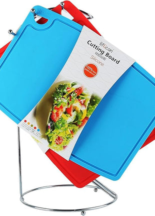 Liflicon Thick Cutting Boards for Kitchen Silicone Chopping Board Set of 2 Mid 12.6'' x 9.1”,Mini 9.1”x7.1” Non-slip Deep Drip Juice Groove Easy Grip Handle,Dishwasher Safe-Blue