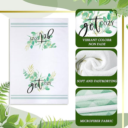 Set of 6 Eucalyptus Kitchen Towels Green Leaves Dishtowels Absorbent Spring Summer Hand Tea Towels 24 x 16 Inch Eucalyptus Lover Gifts Holiday Wedding Gifts for Farmhouse Kitchen Bathroom Decor