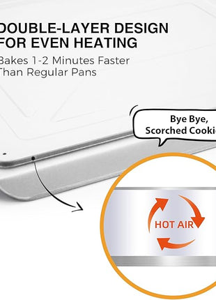 HONGBAKE 2 Pieces Large Flat Cookie Sheet No Edges, Nonstick Insulated Baking Pan, Commercial Oven Trays for Cooking, 16" X 14", Grey