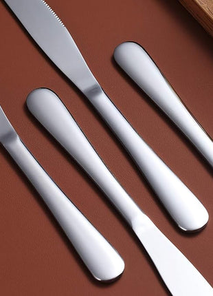 Berglander Dinner Knives Set Of 6, Stainless Steel Shiny Mirror Dinner Knife, Butter Knife Spreader Table Knives Sturdy And Dishwasher Safe