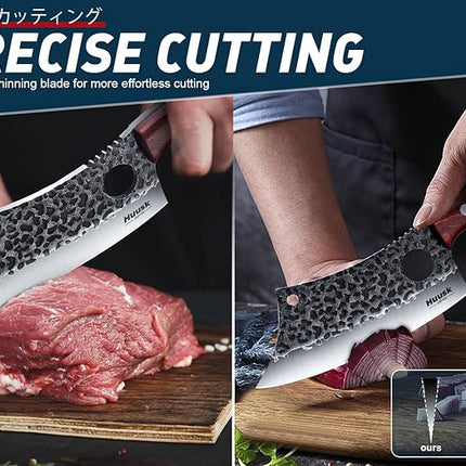 Huusk Japanese Kitchen Knife Set 6pcs with Gift Box, Butcher Knife Set for Meat Cutting, Cooking Knives with Meat Cleaver, Chef Knives Professional, Cool Mens Christmas Gift