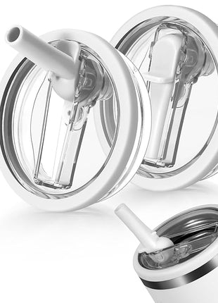 2 Pack Leakproof Lid Replacement 40 oz for Stanley Cup Accessories, Flip Straw Tumbler Leak Proof Lids for Stanley Quencher H2.0, Dust-Proof Straw Cover for stanley cups 40oz (White, White)