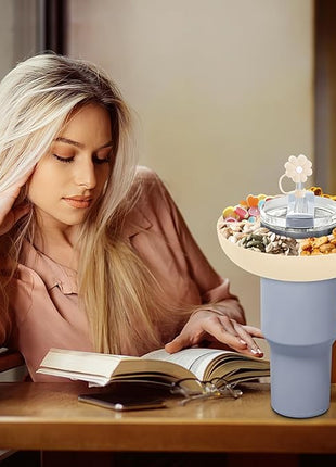 Snack Bowl for Stanley Cup 30 oz with Handle-Perfectly Compatible with Stanley Quencher H2.0 Tumbler 30 oz with Handle, Reusable Silicone Snack Tray, Stanley cup accessories (Cream Snack Bowl)