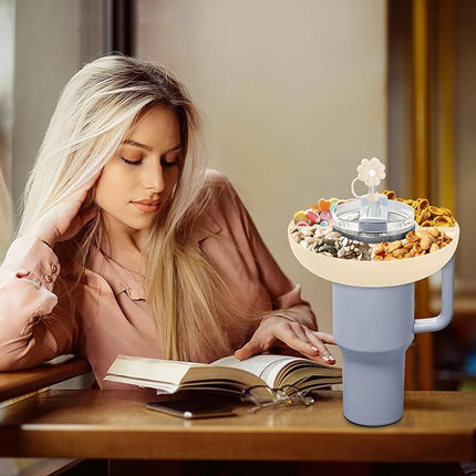 Snack Bowl for Stanley Cup 30 oz with Handle-Perfectly Compatible with Stanley Quencher H2.0 Tumbler 30 oz with Handle, Reusable Silicone Snack Tray, Stanley cup accessories (Cream Snack Bowl)