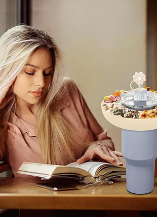 Snack Bowl for Stanley Cup 40 oz with Handle-Perfectly Compatible with Stanley Quencher H2.0 Tumbler 40 oz with Handle, Reusable Silicone Snack Tray, Stanley cup accessories (Cream Snack Bowl)