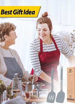 Pack of 2 Silicone Solid Turner, Non Stick Slotted Kitchen Spatulas, High Heat Resistant BPA Free Cooking Utensils, Ideal Cookware for Fish, Eggs, Pancakes(Gray)