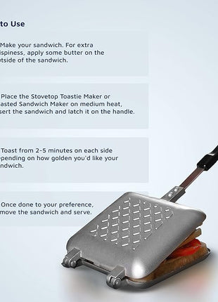 Breakfast Sandwich Maker Grill Press, Grilled Cheese Maker Panini Press Sandwich Toaster Presser - Stove Top Nonstick by Jean Patrique (Silver)