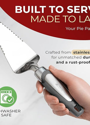 Orblue Pie Server, Essential Kitchen Tool, Serrated on Both Sides, Great for Right or Left Handed Chef, Stainless Steel Flatware, Cake Cutter, Gray