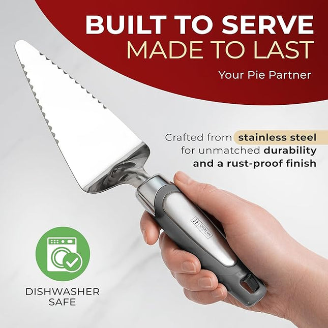 Orblue Pie Server, Essential Kitchen Tool, Serrated on Both Sides, Great for Right or Left Handed Chef, Stainless Steel Flatware, Cake Cutter, Gray