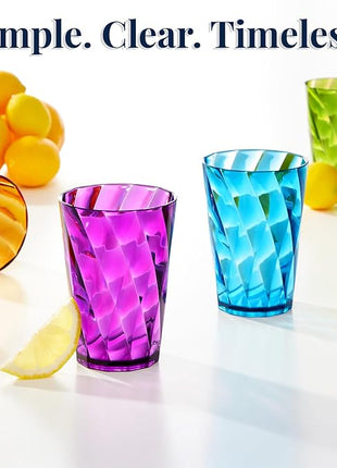 US Acrylic Optix Mini Plastic Reusable Drinking Glasses (Set of 8) 8oz Juice Cups in Jewel Tone Colors | BPA-Free Tumblers, Made in USA | Top-Rack Dishwasher Safe