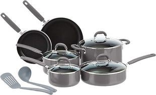 Amazon Basics Aluminum 12-Piece Cookware Set, Gray - Pots, Pans and Utensils