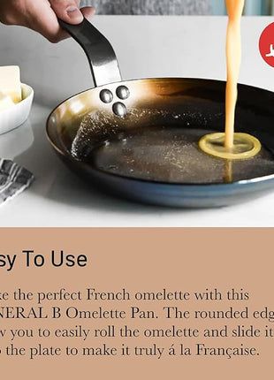De Buyer MINERAL B Carbon Steel Omelette Pan - 11” Diameter, 8.3” Cooking Surface - PFAS, PFOA & PFOS Free - Made in France