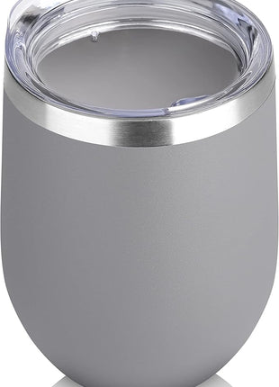 DOMICARE Stainless Steel Wine Tumbler Bulk with Lid, Personalized Insulated Tumblers Set, 12oz Travel Coffee Cups Pack of 1, Gray