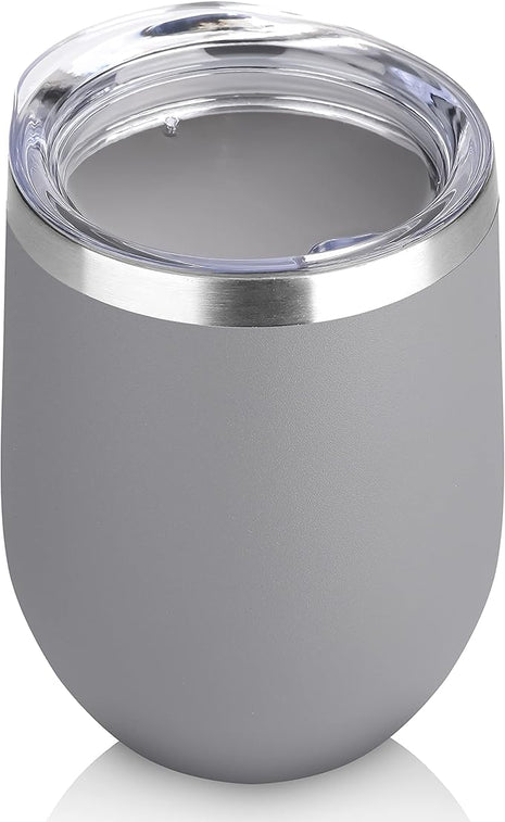 DOMICARE Stainless Steel Wine Tumbler Bulk with Lid, Personalized Insulated Tumblers Set, 12oz Travel Coffee Cups Pack of 1, Gray