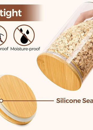 ComSaf Glass Food Storage Jars Set of 6, Clear Glass Storage Containers with Lids, Canisters Sets for the kitchen, Spaghetti, Pasta, Flour, Nuts, Oat, Coffee and Sugar Container, Pantry Organization