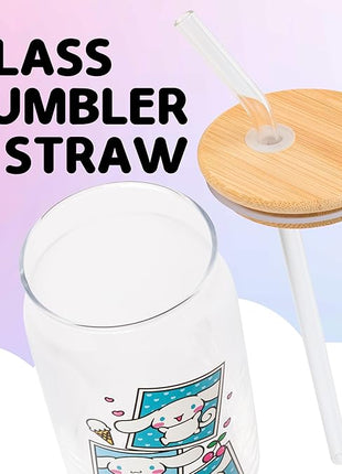 Silver Buffalo Sanrio Hello Kitty and Friends Cinnamoroll Polaroids Glass Jar Tumbler with Bamboo Lid and Glass Straw, 16 Ounces