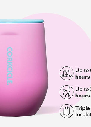 Corkcicle Stemless Wine Tumbler - Keeps Drinks Cold for 6 Hours - Triple-Insulated Stainless Steel - Non-Slip Base - Summer Drinkware Gift - Keeps Drinks Ice Cold - 12 oz - Pink Pop
