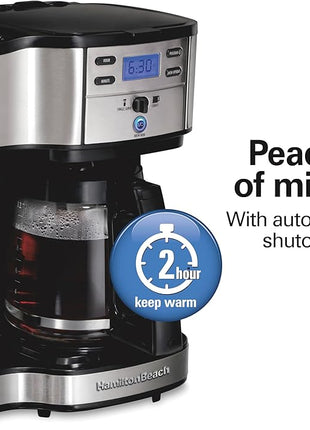 Hamilton Beach 2-Way Programmable Coffee Maker, 12 Cup Glass Carafe And Single Serve Coffee Maker, Black with Stainless Steel Accents, 49980RG