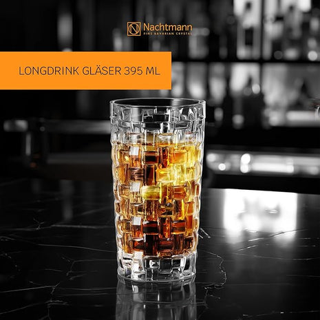 Nachtmann Dancing Stars Bossa Nova Collection, Long Drink Glass Set of 4 Clear Crystal Glass, for cocktails and cold Beverages 14-Ounce, Dishwasher safe