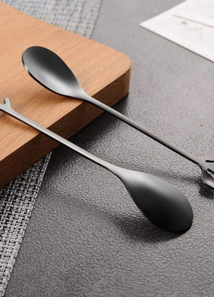 AnSaw Elegant Black Leaf Coffee Spoons - 10-Piece, 4.7" Mini Stainless Steel Espresso & Dessert Tea Spoons, Perfect for Demitasse & Small Servings