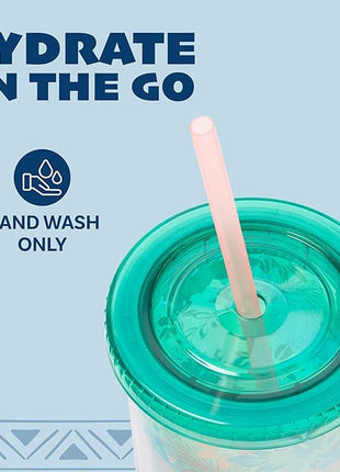 Silver Buffalo Disney Lilo and Stitch Tropical Pattern Plastic Tall Cold Cup with Lid and Straw, 20 Ounces