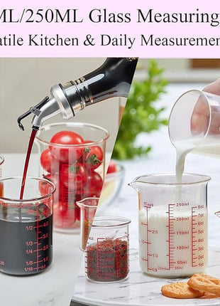 Ackers 7-Piece Glass Measuring Cup Set, Borosilicate Beaker Style Nesting Liquid Measuring Cups